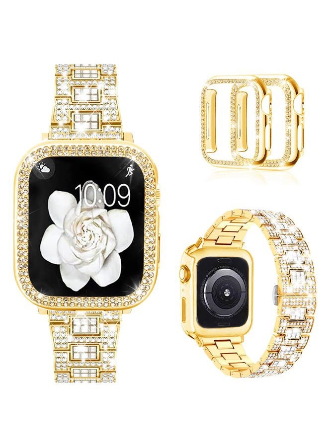 Compare Compatible with Apple Watch Band Series 987 41mm with Case Women, Bling Metal Wristband Strap with 2 Pack Bling PC Protective Cover for iWatch 41mm Series 98741mm, Gold at KSA Price