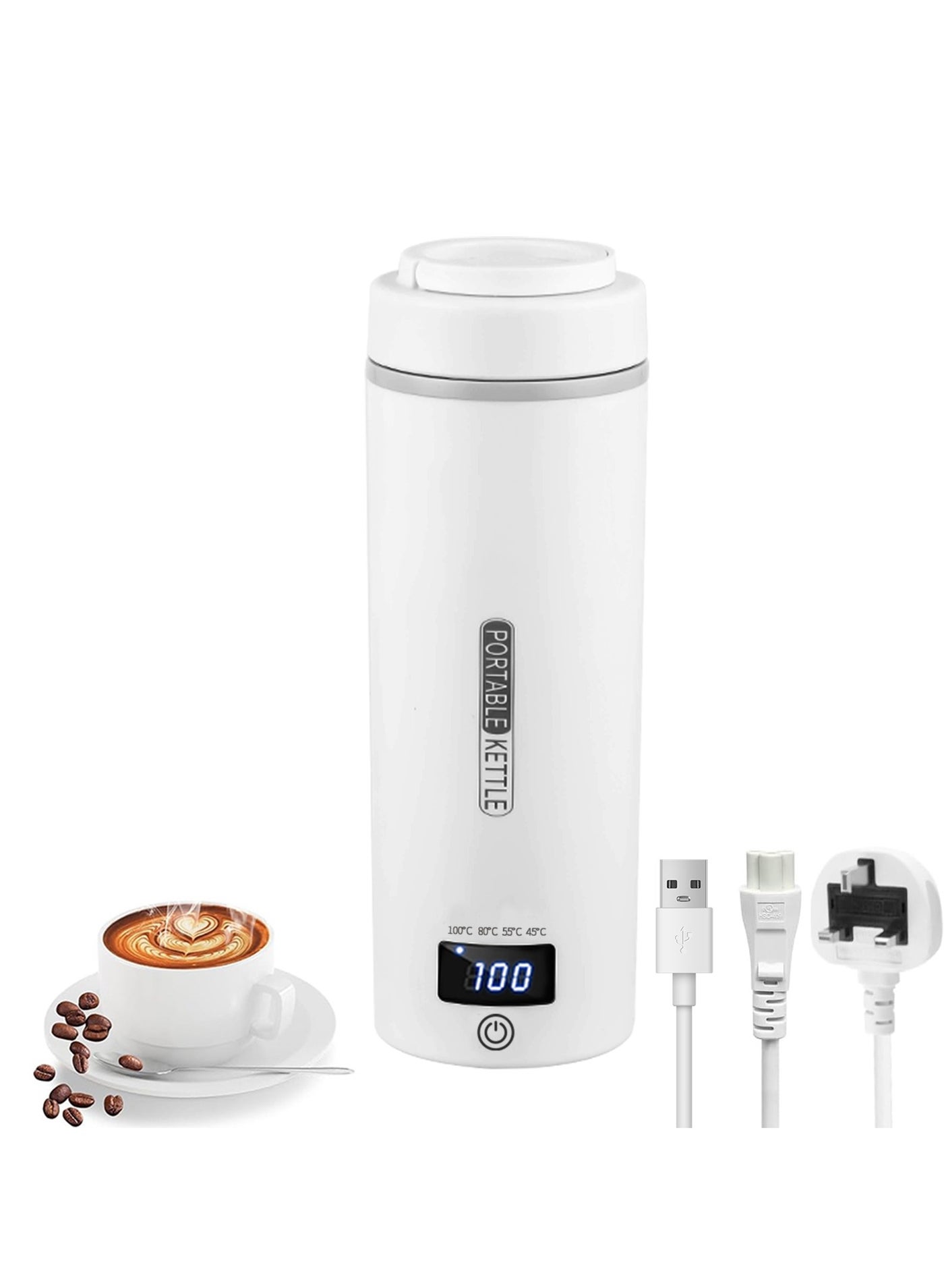 Compare Portable Electric Kettle with USB Charging, 500ml Thermos Cup Stainless Steel  Hot Water Boiler with 4 Temperature Control, Travel Tea Coffee Kettle, Fast Boiling,  Auto Shut off at KSA Price