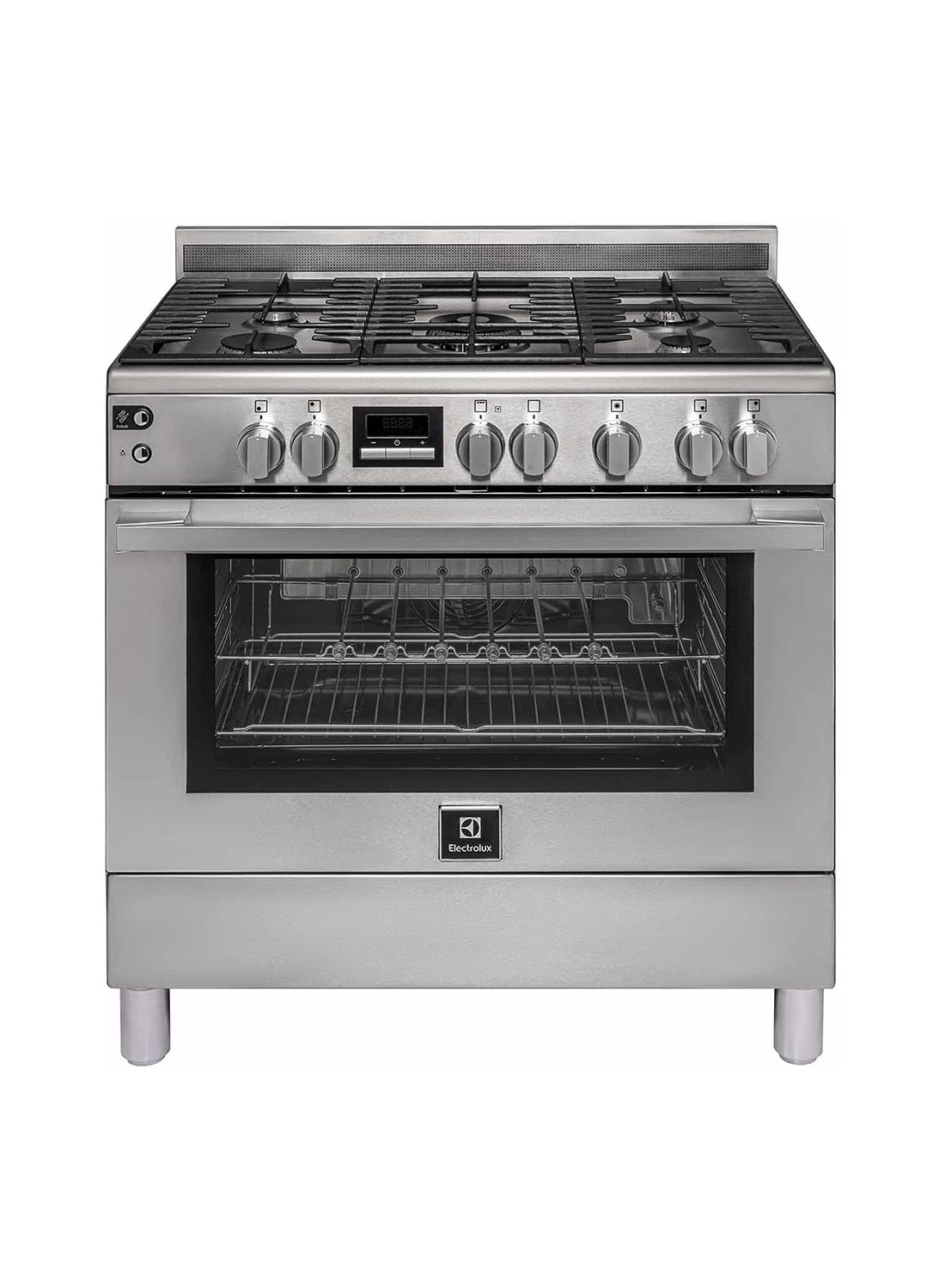 Compare 90x60cm Freestanding Cooker, Full Gas Cooking Range with 5 Burners, Cast iron pan support, 127L Oven with Fan, Turnspit, Automatic Ignition & Thermocouple Safety EKG9241Z7X Stainless Steel at KSA Price