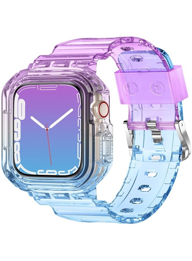 Compare Compatible for Crystal Clear Apple Watch Bands, 45mm 44mm 42mm 41mm 40mm 38mm with Bumper Case for Men Women Jelly Case and Band for iWatch Series 8 7 SE6 5 4 3 2 1 BluePurple, 424445mm at KSA Price