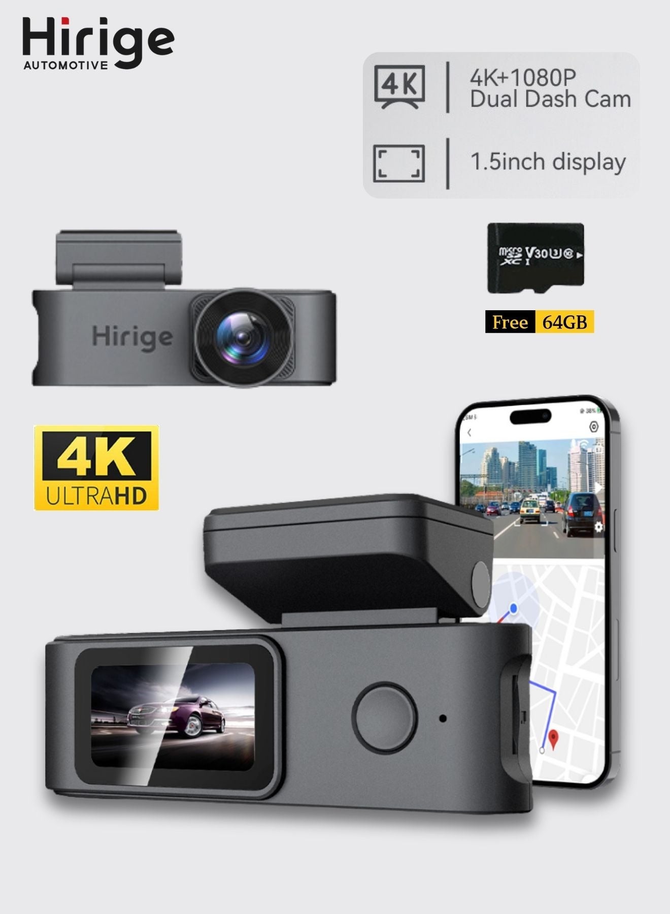 Compare H5 Pro 4K+1080P Dual Dash Cam with WiFi, Night Vision, GSensor, Loop Recording, 24H Parking Mode, Free 64GB Card at KSA Price