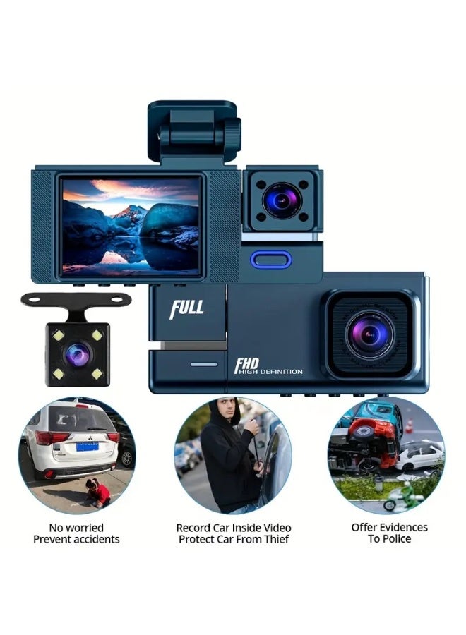 Compare 3Channel 1080P Full HD Car DVR Dash Cam | 170° Super Wide Angle Triple Lens with Interior Cabin Monitoring | 2.0 IPS Display + Reverse Image Support | Loop Recording & GSensor Parking Monitor at KSA Price