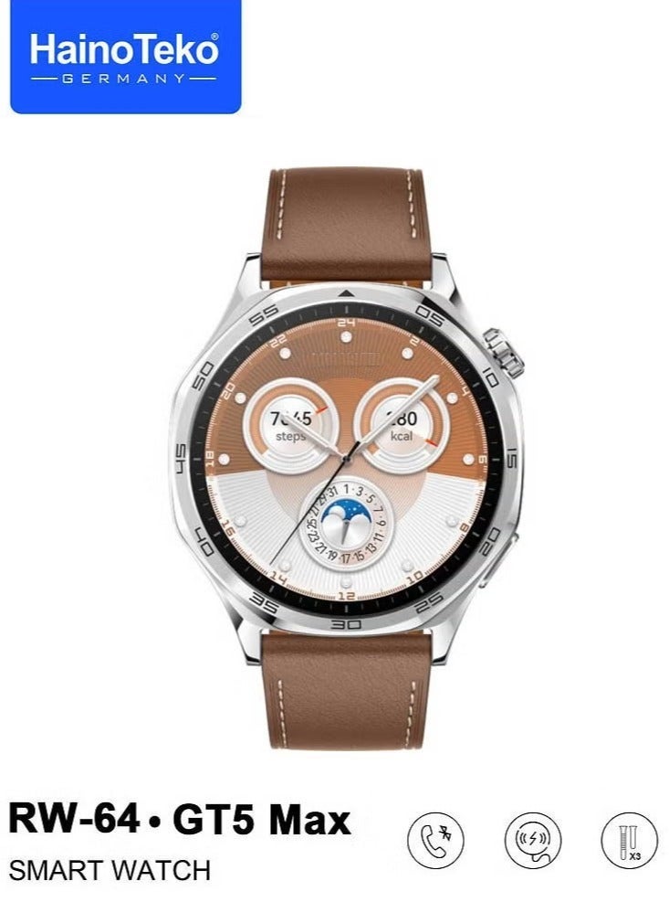 Compare RW64 GT5 Max Smartwatch – Large Screen AMOLED Display, Voice Assistant, 3 Pair Straps for Men, Premium Design, Silver at KSA Price