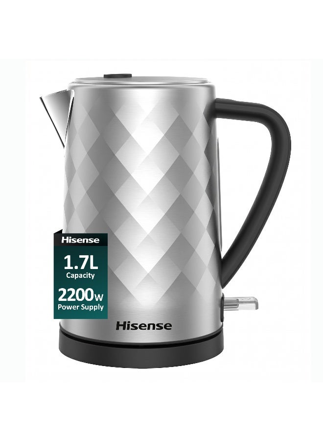 Compare Hisense 1.7L Electronic Stainless Steel Kettle 2200W, PP water window, Automatic openinglid with indicator light, Boildry protection, Removable filter 1.7 L 2200 W H17KSSS2 Silver at KSA Price
