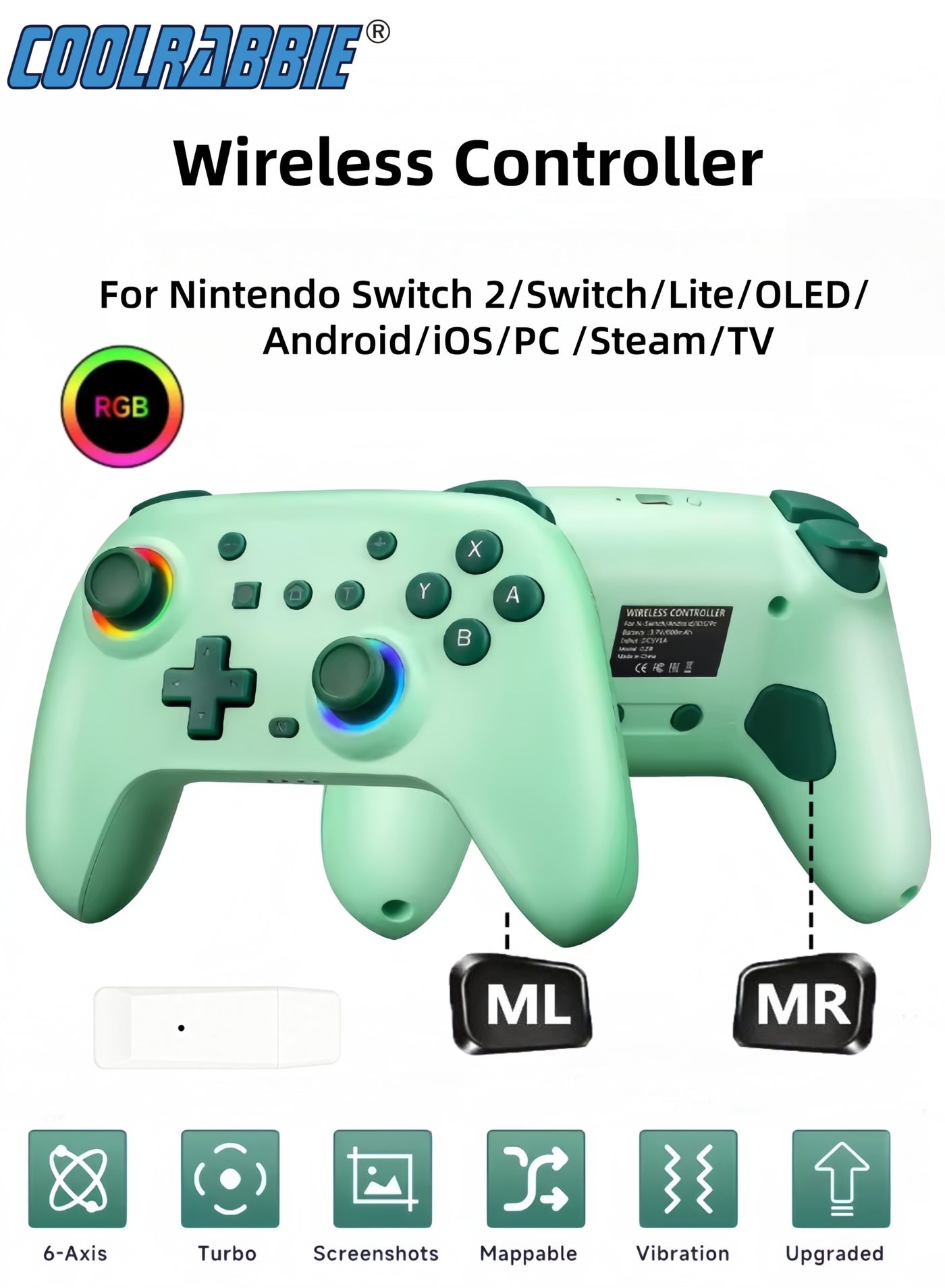 RGB Wireless Switch Controller for Nintendo…