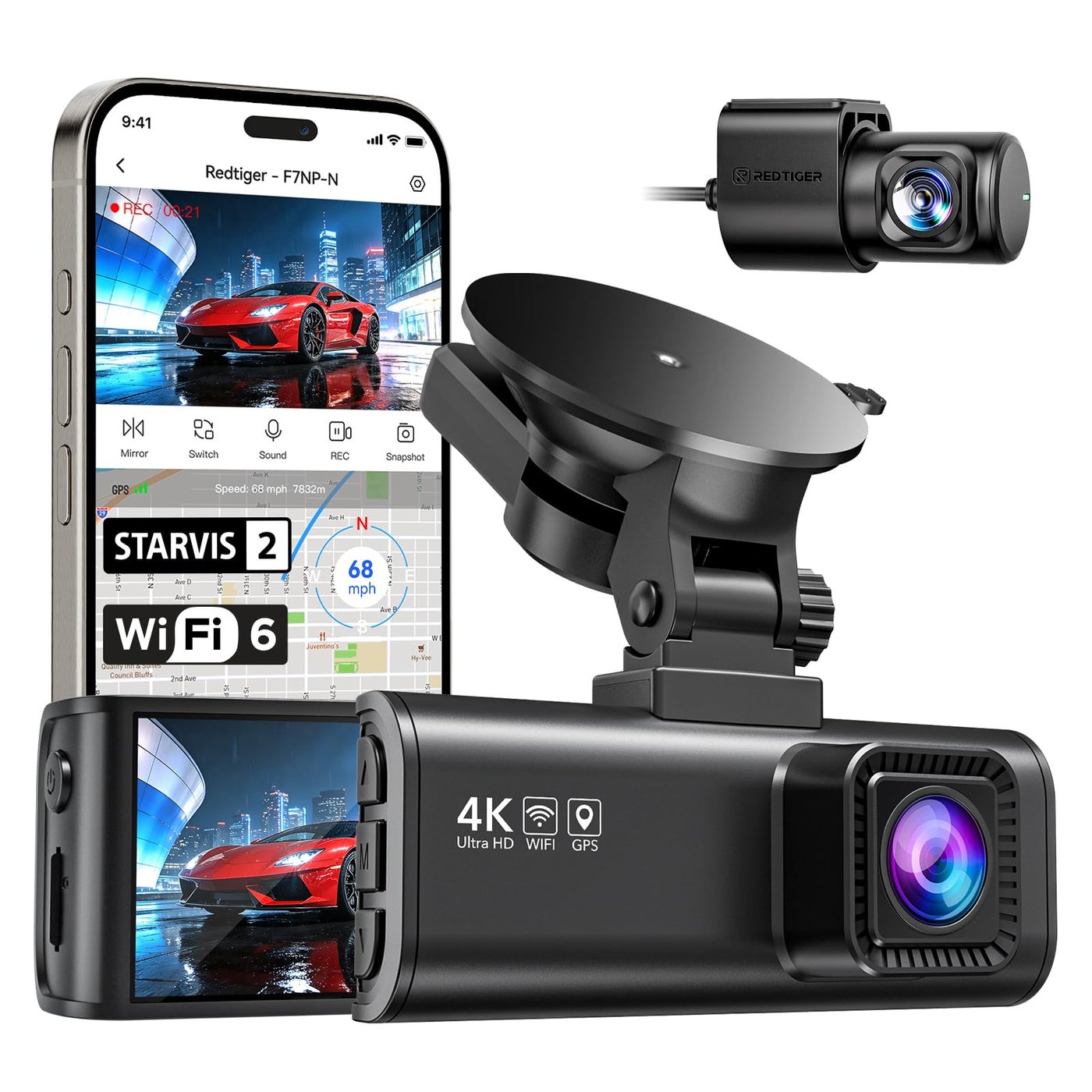 Compare REDTIGER Dash Cam 4K Front and 1080P Rear, STARVIS 2 Sensor, 5.8GHz WiFi 20MBs, GPS, WDR & HDR Night Vision, 170Â°Wide Angle, Parking Mode, Loop Recording with Emergency LockSD Card Not Included at KSA Price