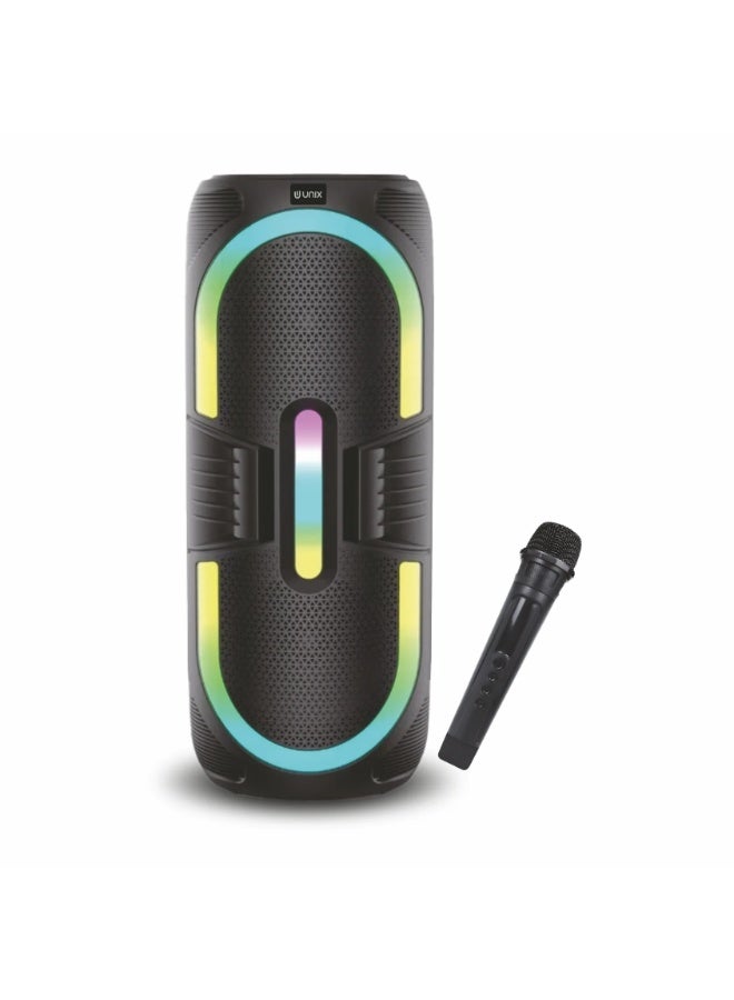 Compare UNIX ODC 40W Bluetooth Party Speaker with RGB Lights | TWS Stereo | Wireless Mic & Remote | MultiMode Playback, 4000mAh Battery at KSA Price