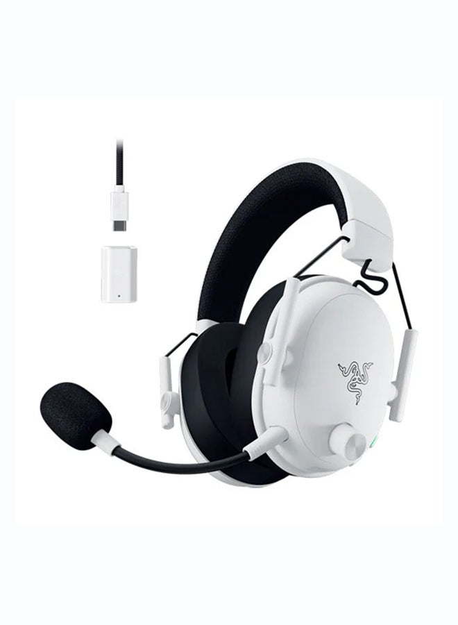 Compare Razer BlackShark V3 Wireless Gaming Headset, HyperSpeed 2.4 GHz + Bluetooth, TriForce 50 mm Drivers, Detachable 9.9 mm Mic, THX 7.1.4, 70 h Battery, 270 g – White | RZ0405410400R3M1 at KSA Price