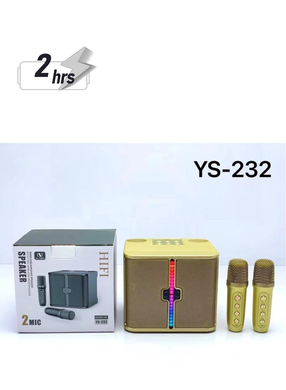 Compare YS232 Light Wireless Karaoke Speaker Small Stereo Bluetooth Speaker With Double Wireless Microphones Golden at KSA Price