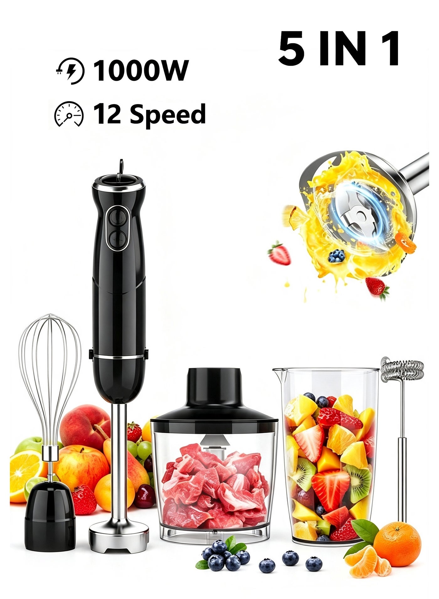 1000W 5 in 1 Hand Blender, 12 Speed Electric…