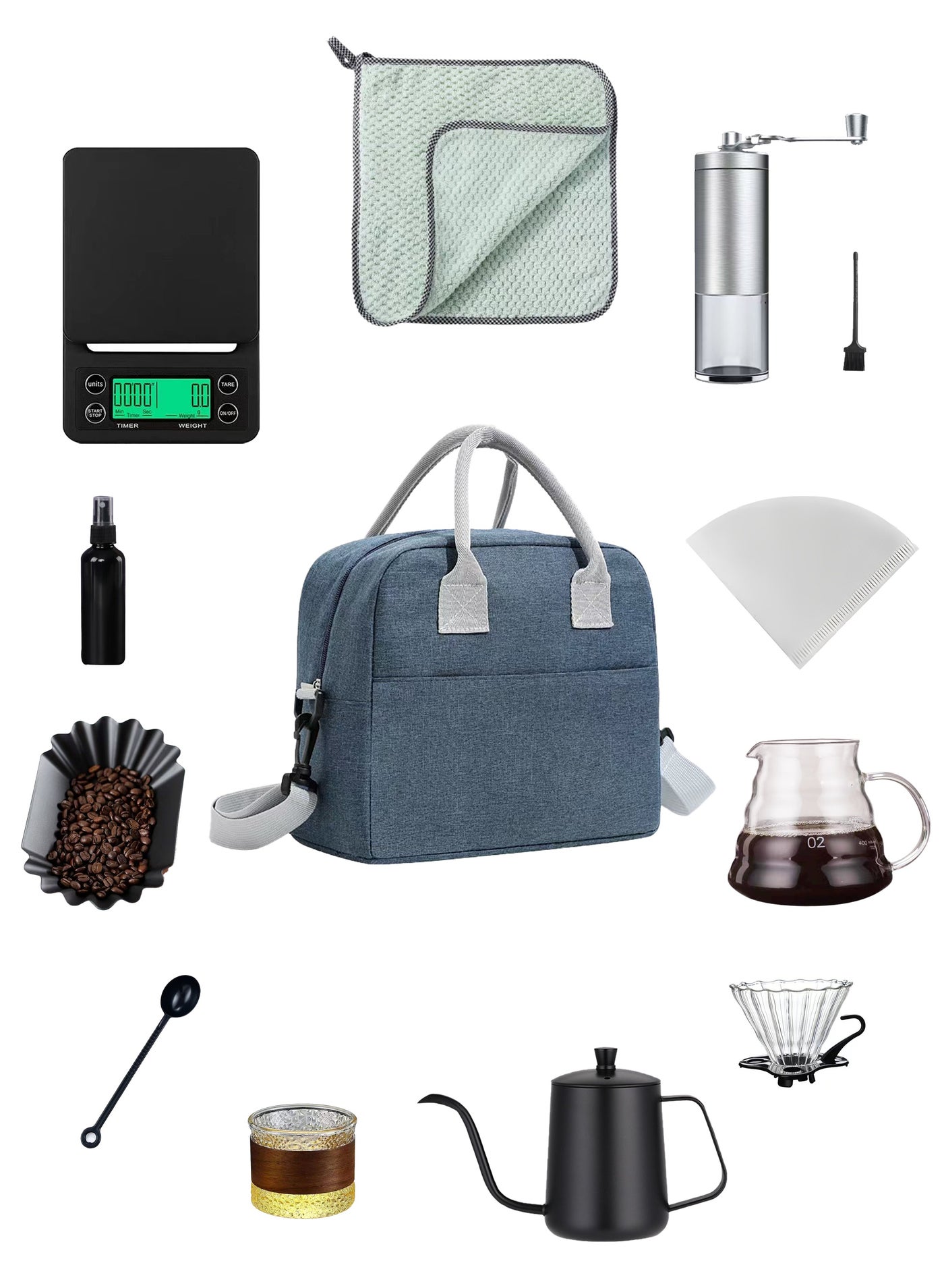 Compare V60 Coffee Maker Set, AllinOne Pour Over Drip Coffee Maker with 600ml Glass Server, Stainless Steel Gooseneck Kettle, Manual Grinder, Scale, Filters, Accessories & Travel Bag 13 Sets at KSA Price