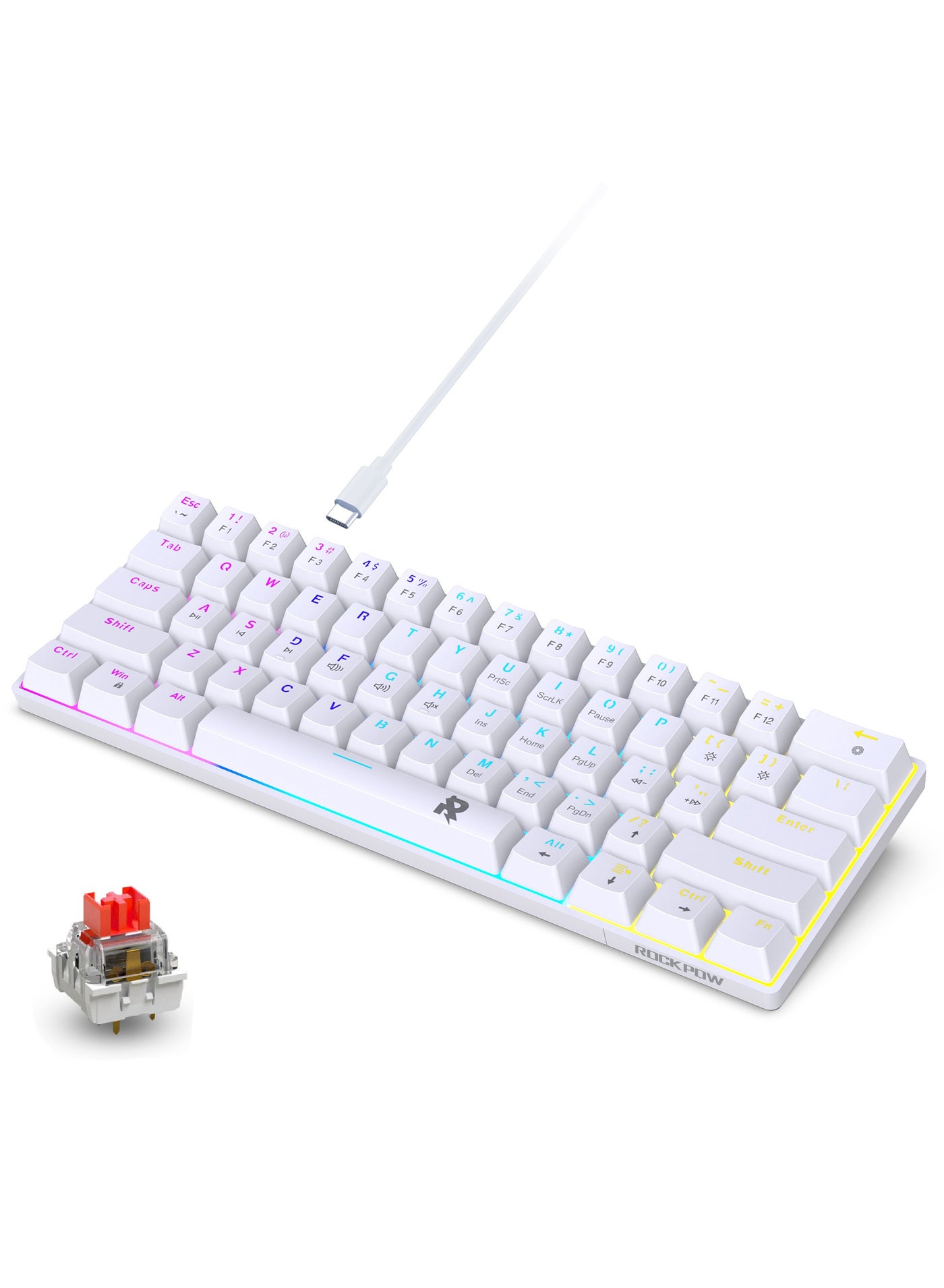 Compare ROCK POW 60% Wired Mechanical Gaming Keyboard 61keys RGB Backlit UltraCompact Mini Keyboard Mini Compact Keyboard for PCMac Gamer Typist Easy Carry on Trip Red Switch at KSA Price