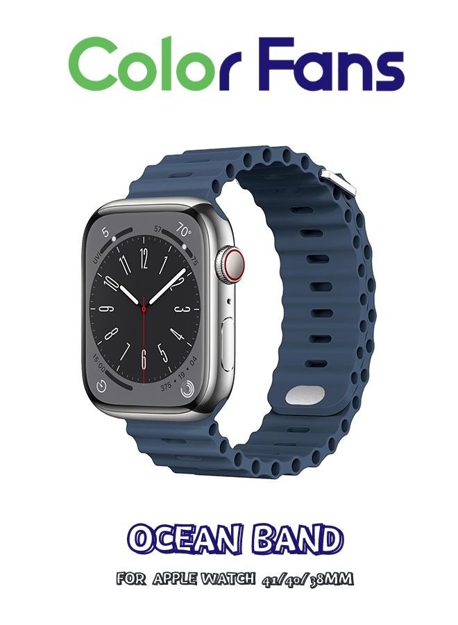 Compare Apple Watch Ocean Band 41mm 40mm 38mm for Men Women, Soft Silicone Sport Band Replacement Strap for Apple Watch Ultra iWatch Series 8 7 SE 6 5 4 3 2 1 Abyss Blue at KSA Price