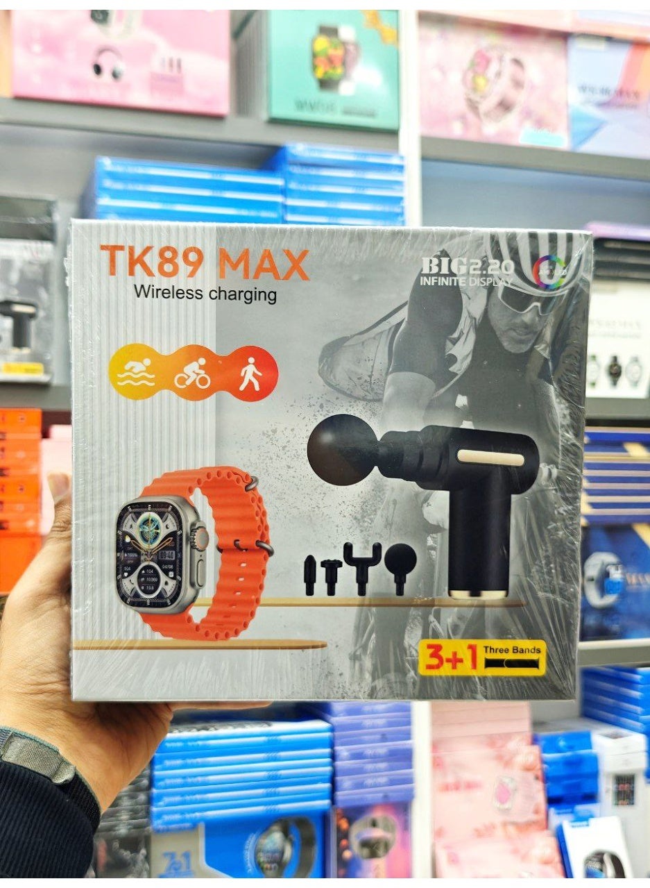 Compare TK89 Max Wireless Charging Smart Watch + Mini Massage Gun Combo  Big 2.20 Infinite Display Super AMOLED Display at KSA Price