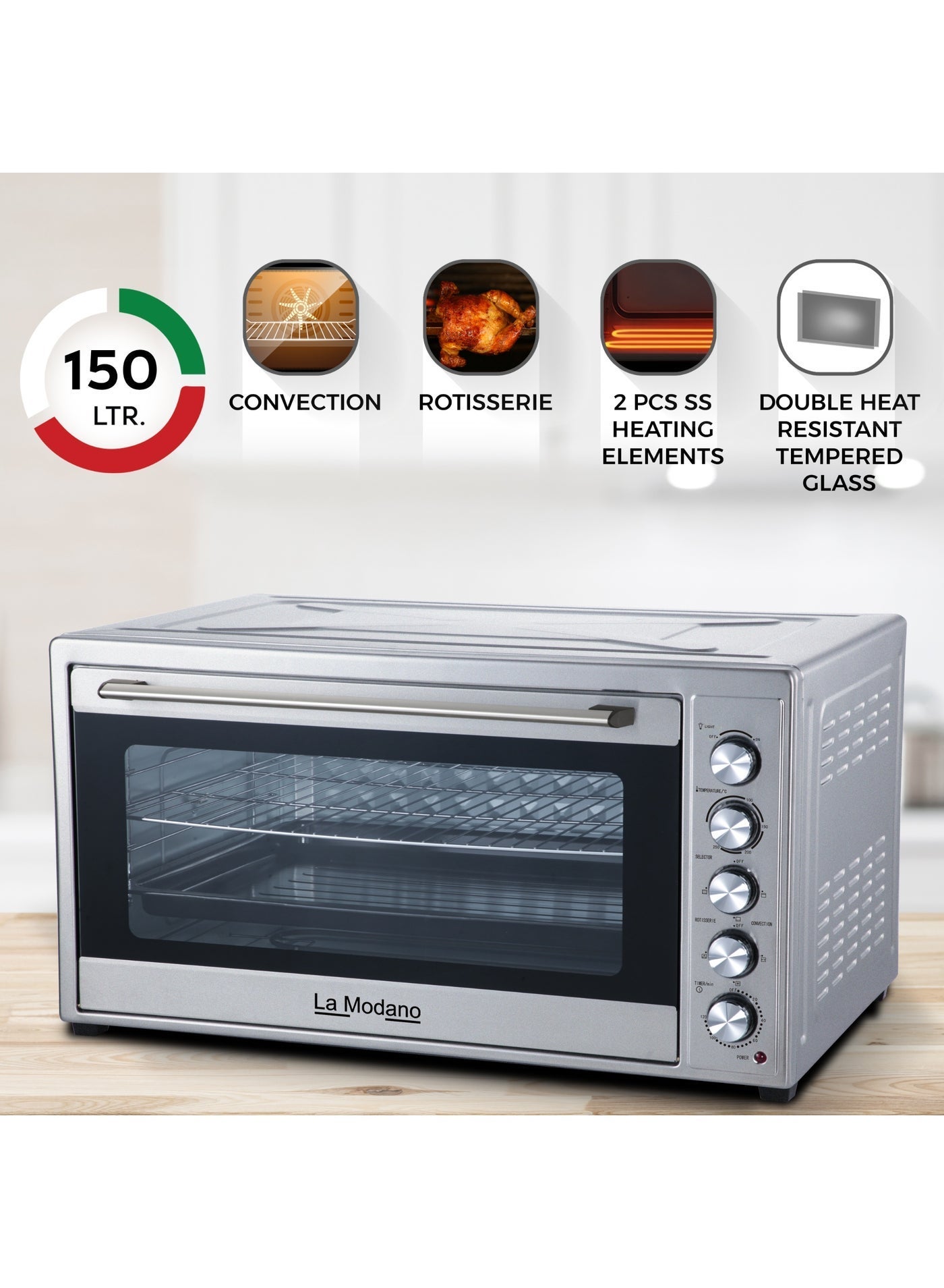 Compare 150L Electric Oven Large Capacity Convection & Rotisserie Oven, 2800W, Double Tempered Glass Door, Temperature Control – LMEO185DG 1 Year Warranty at KSA Price