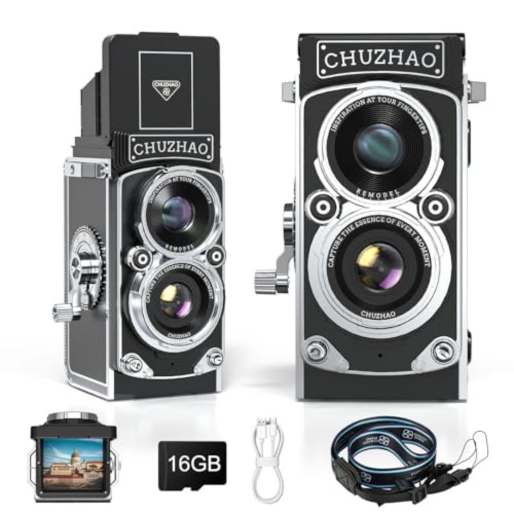 Mini Vintage Digital Camera, Autofocus retro dual-lens…