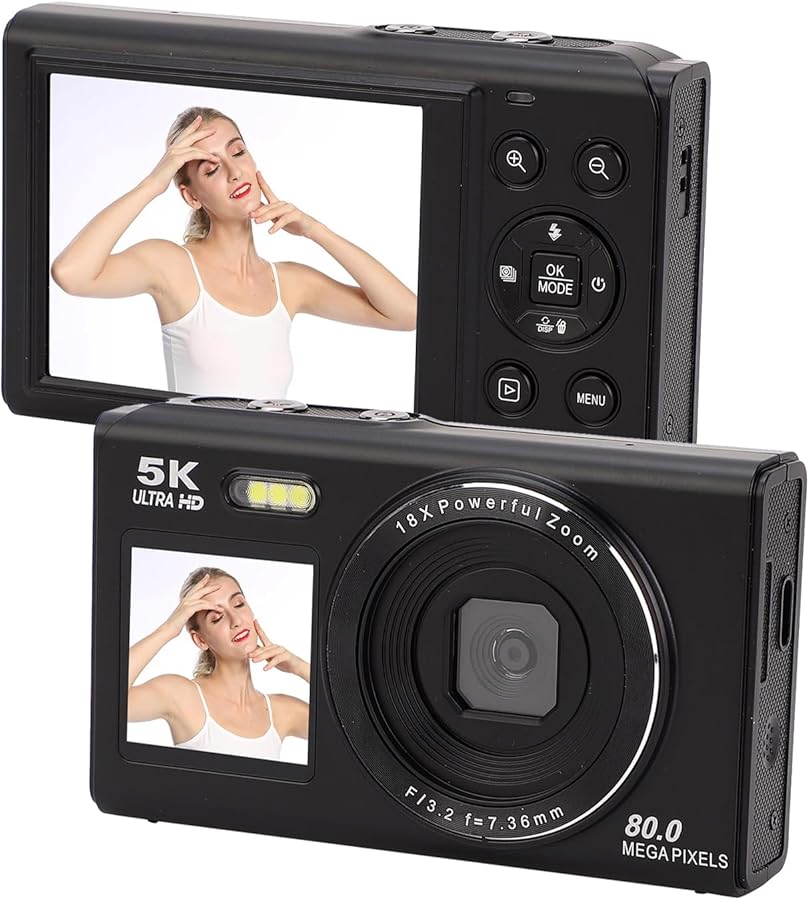 Vbestlife 5K Digital Camera 80MP Dual Screen 18X…