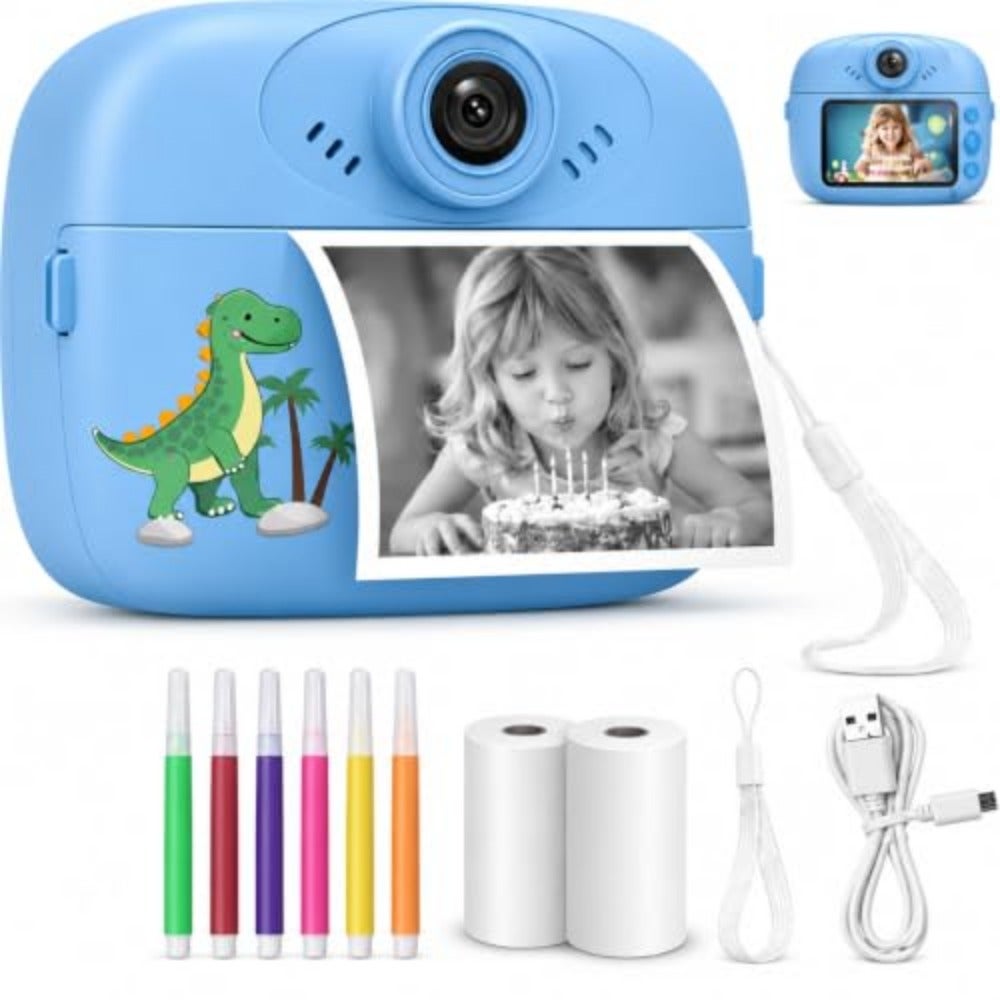Compare Camera for Girls with Instant Inkless Print, 48MP HD Digital Camera, 2 Paper Rolls, Dinosaur Design, Creative DIY Graffiti Fun, Birthday Gift at KSA Price