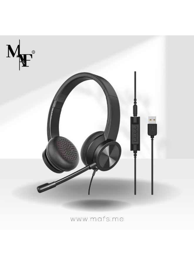 Compare USB Headset with Mic, Wired Over Ear Headphone, ANC and Noise Cancelling Microphone of 330 Degrees Rotation, Clear Crystal Sound, Adjustable Inline Control Microphone, Comfortable Wearing Design at KSA Price