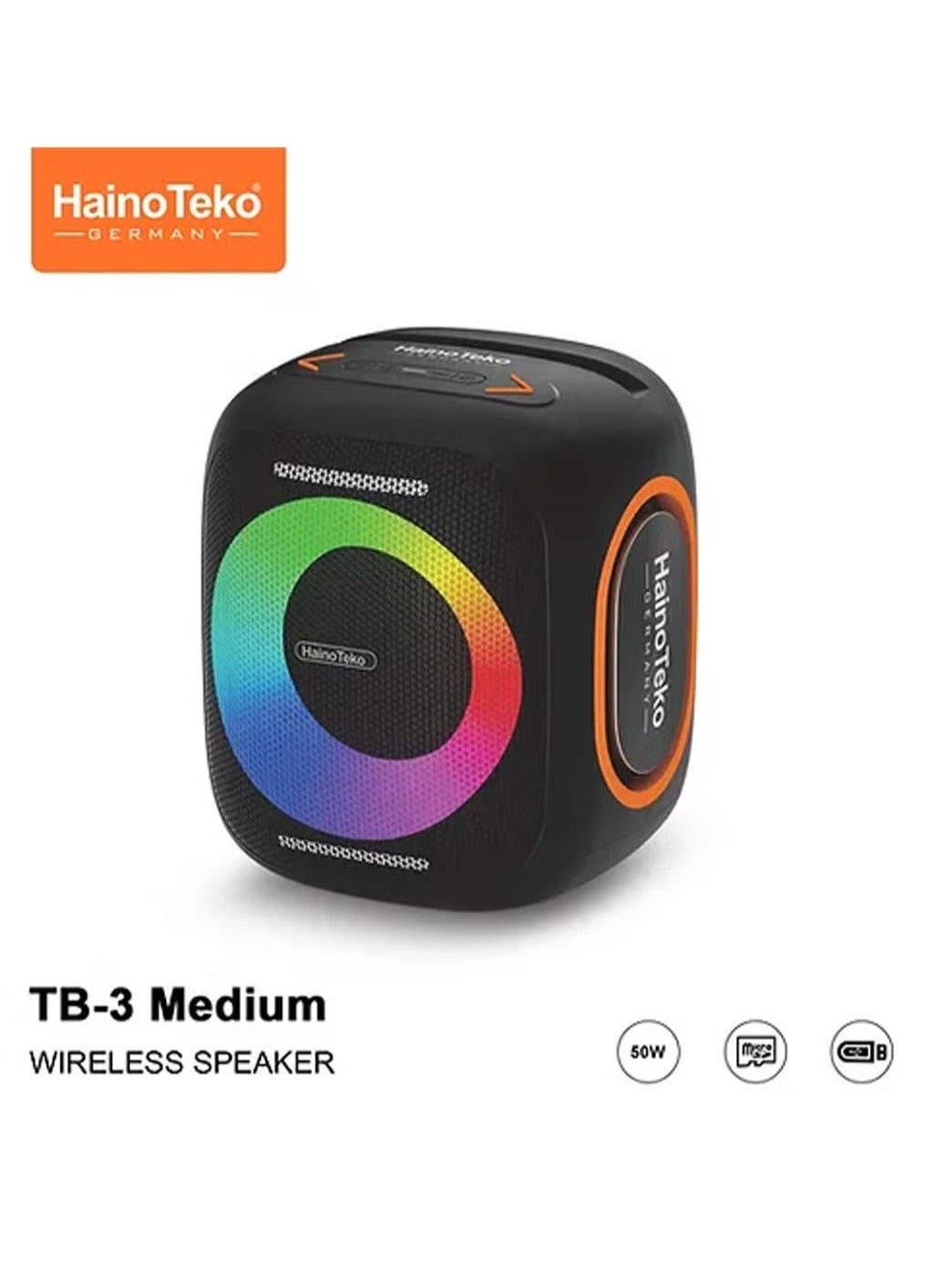 Compare TB3 Medium Wireless Portable Bluetooth Speaker with RGB Lighting, 50W Output Power, MultiFunctional Button Control, Compact & Durable Design for Indoor & Outdoor Use  Black at KSA Price