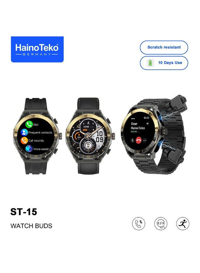 Compare HainoTeko ST15 Watch Buds Smartwatch with Builtin Earbuds Bluetooth Calling, AMOLED Display, 10Day Battery Life, Health Monitoring and 3 Pair Straps Designed for Men at KSA Price