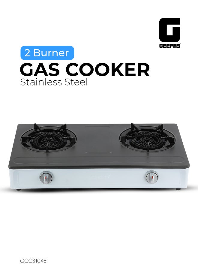 Compare Stainless Steel Gas Cooker, 2 Cast Iron Burner Stove, Low Gas Consumption and Improved Flow for Efficient Heating Auto Ignition System, LPG Stovetop, Perfect for Home, Apartments, Kitchen Use GGC31048 Black & Silver at KSA Price