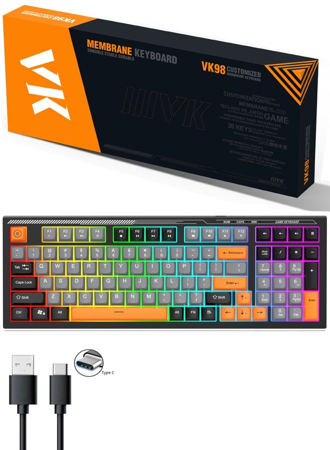 VK98 wired keyboard RGB rainbow backlight 98-key…