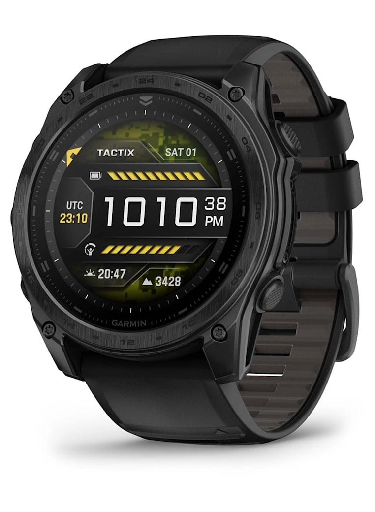Compare Tactix 8 51MM  1.4 Amoled  Sapphire Lens with Applied Ballistics Ultralight Solver, DLC Titanium With Tactical Black Nylon Band and a BlackPebble Grey Silicone Band Black at KSA Price