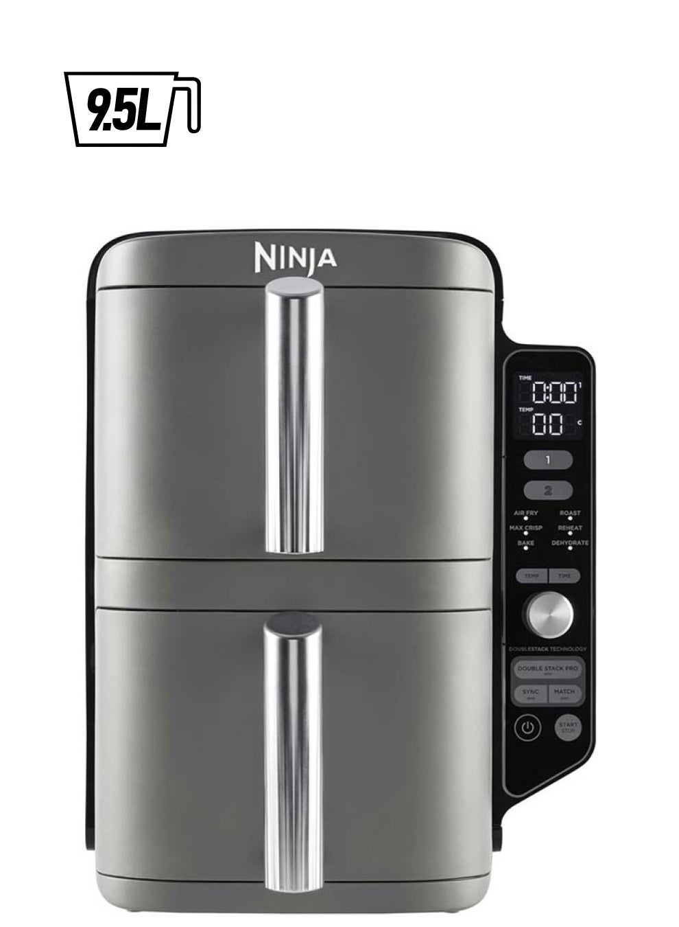 Compare Double Stack XL Air Fryer, Vertical Dual Drawer Air Fryer With 4 Cooking Layers, 2 Drawers And 2 wire Racks, Space Saving Design, 6 Cooking Functions. 9.5 L 2470 W SL400MEEU Silver at KSA Price
