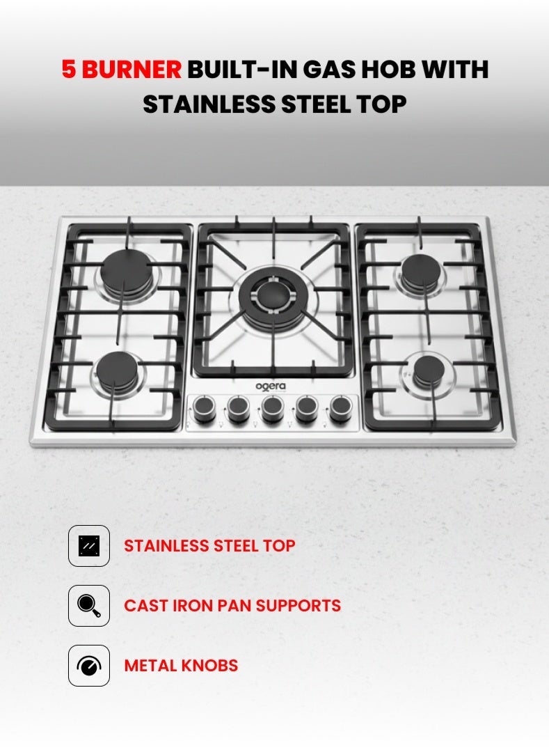 5 Burner Built-In Gas Hob with Stainless…