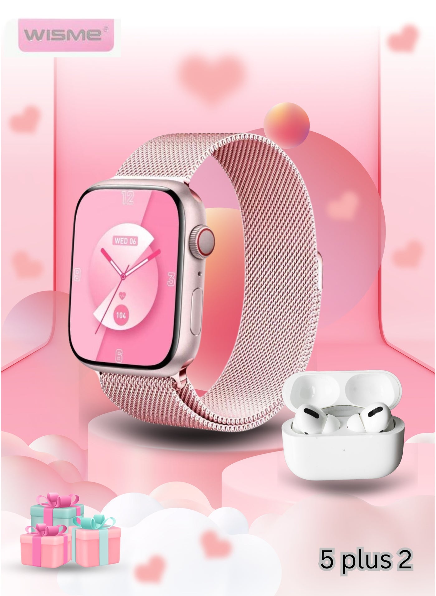 Compare Wisme X33 Mini Smart Watch with 5 Straps Microfiber, Silicone & Rubber + White Wireless Airbuds – Best Stylish Gift Set for Girls & Women at KSA Price