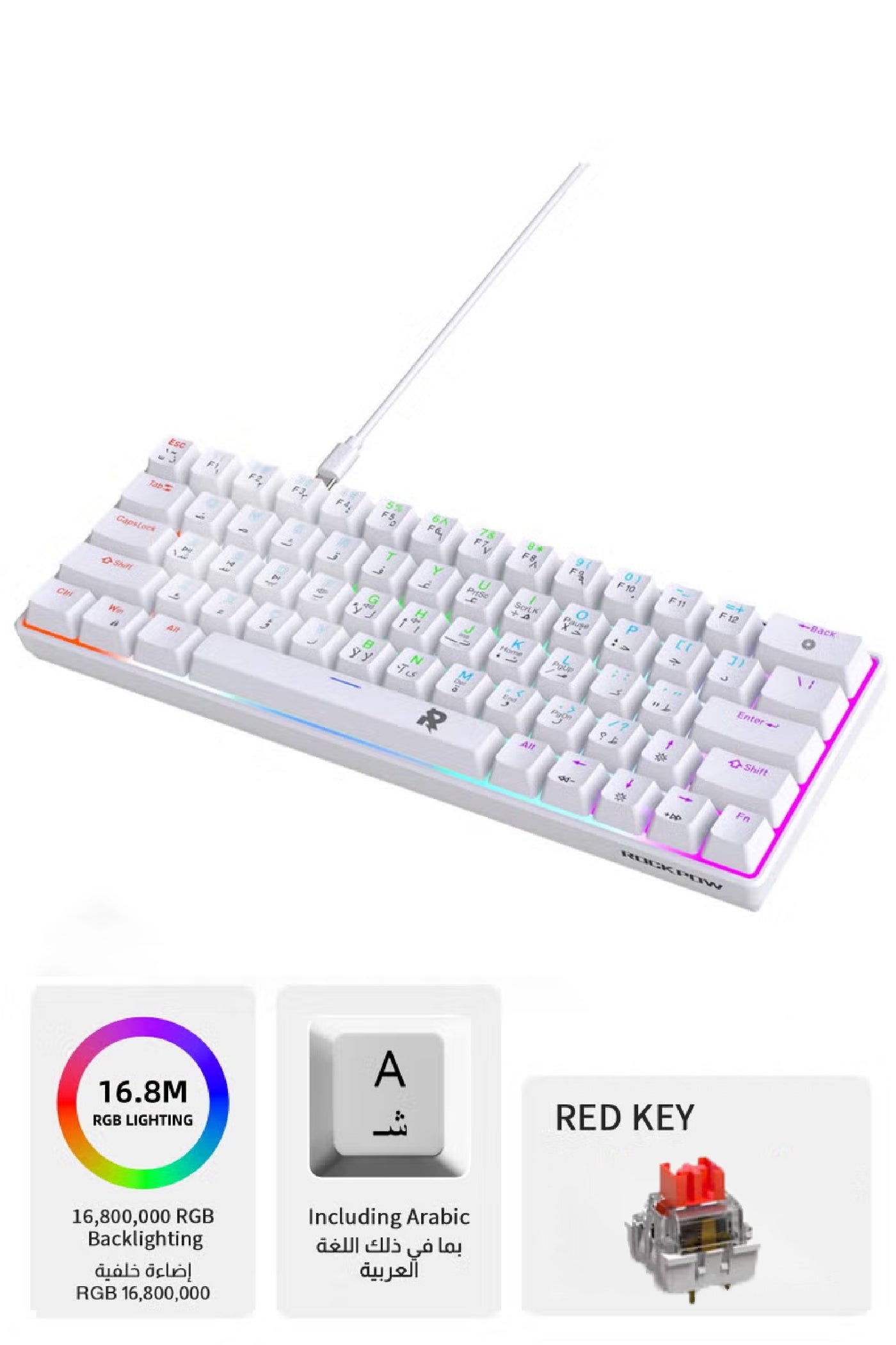 ROCK POW 60% Arabic English Mechanical Gaming…