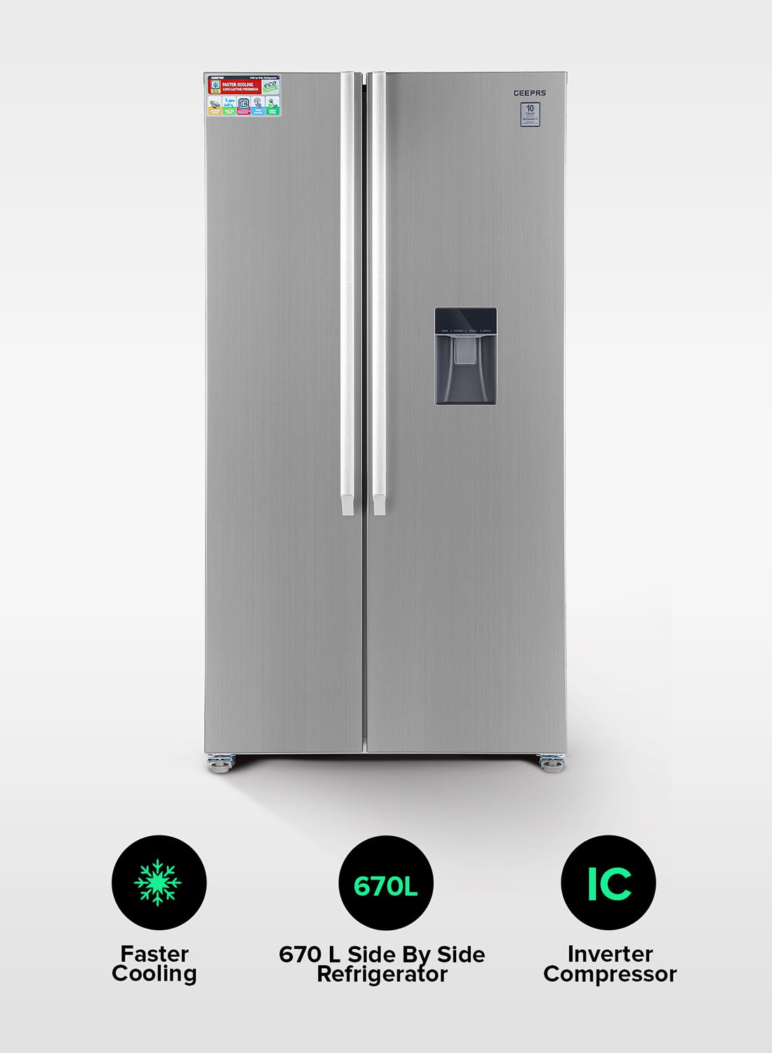 Compare 670L Gross521L Net Capacity No Frost Side By Side Refrigerator| With Invertor Compressor, Digital Control Temperature Display, Water Dispensor, 4 Cooling Modes, Tempered Glass Shelves, Twist Ice Maker, Inside Condensor, Freezer 177L  at KSA Price