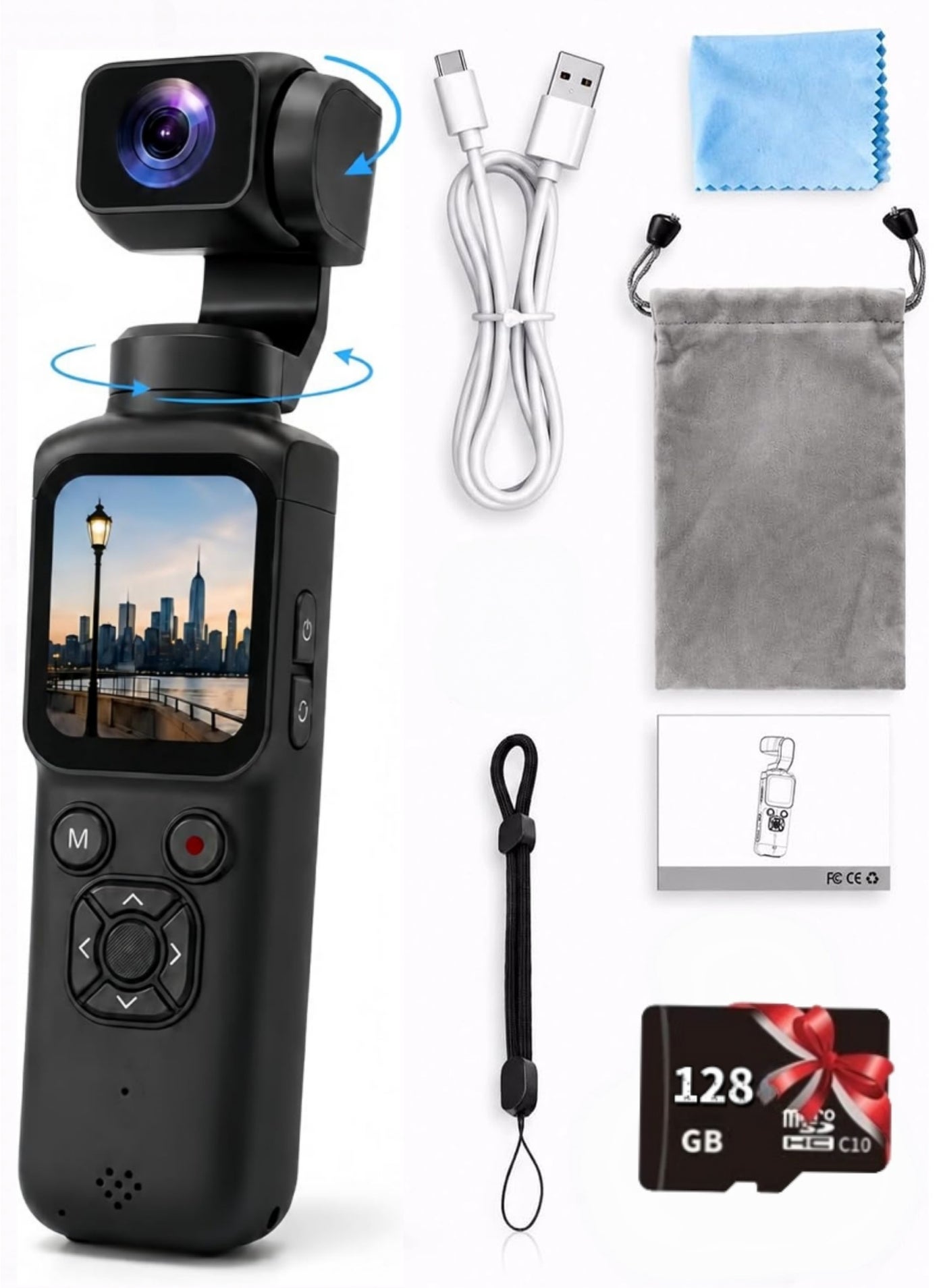 Compare 4K 75MP Pocket Vlogging Camera, Handheld Gimbal Camera with 330° Rotating Lens, Face Tracking, WiFi, 1.72 Touch Screen, 128GB TF Card, Portable Vlog Camera for Travel, Content Creation & Daily Recording at KSA Price