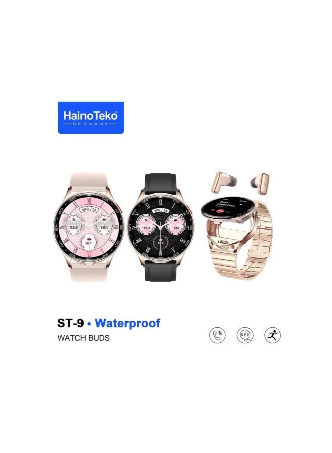 Compare Haino Teko ST9 Waterproof Smart Watch Buds With 3 Pair Straps and Charging Cable Designed for Ladies and Gents at KSA Price