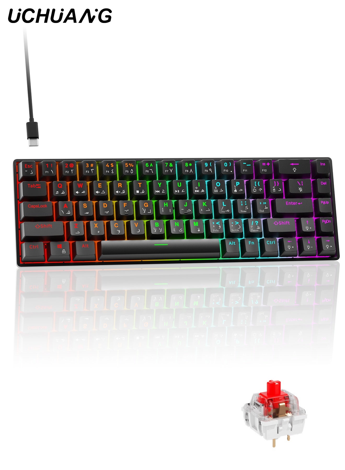 68-Key English Arabic Mechanical Keyboard, Red…