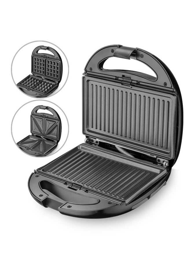 Compare Sandwich Maker 3 in 1 with Interchangeable 850W Non Stick Plates for Samosa, Grill & Waffle | Cool Touch Handle, Safety Lock, Overheat Protection, Skid Resistant Feet, Power & Ready Indicator 2 Slices 850 W SW 3605 Black at KSA Price