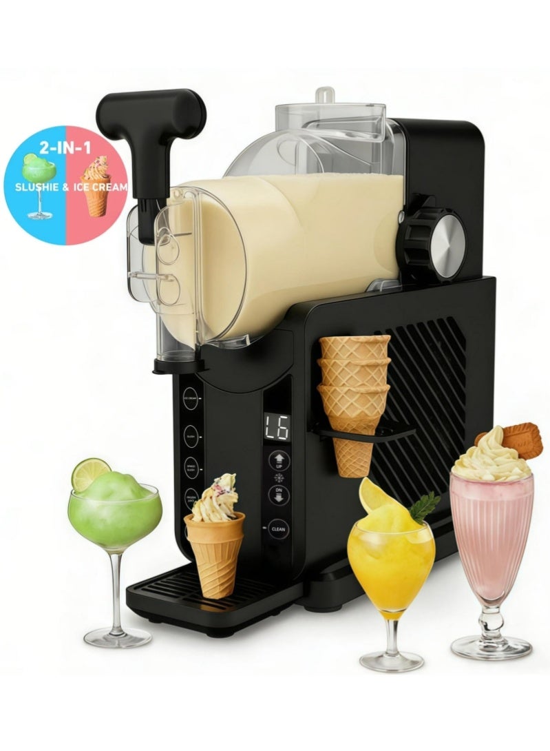 Compare 2in1 Slushie Machine & Ice Cream Maker  No Ice Needed, 5 Preset Mode with Adjustable Temperature,  Soft Serve, Slush, Margaritas, Milkshakes, Frozen Juice, with Ice Cream Cone Holder, SelfCleaning  for Home & Party at KSA Price