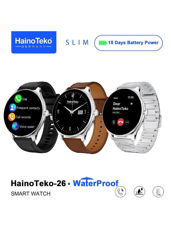 Compare Haino Teko 26 Slim Waterproof Smartwatch with AMOLED Display Bluetooth Calling 15 Days Battery Backup and 3 Pair Straps Designed for Gents Silver at KSA Price
