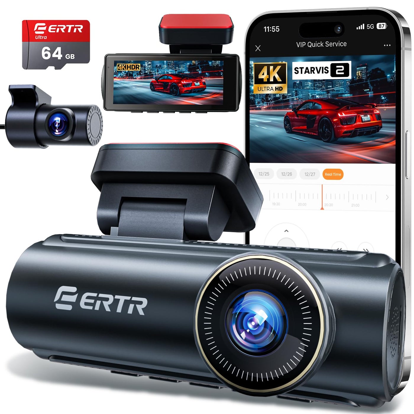 Compare 4K Dash Cam Front and Rear, 5GHz WiFi Dashcam with 64GB SD Card,4K+1080P Dual Car Dash Camera, Full HD Dash Cam with APP Control, GSensor, WDR, Loop Recording Easy Setup at KSA Price