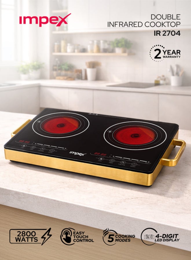 Compare Double Infrared Cooker Cooktop, 2 Burner Electric Stove with 4Digit LED Display, Touch Sensor Control, 5 Cooking Modes, 8 Power Levels, 4Hour Timer, Micro Crystal Plate, Overheat Protection, Universal Pot Compatibility, 2800W, 22024 at KSA Price