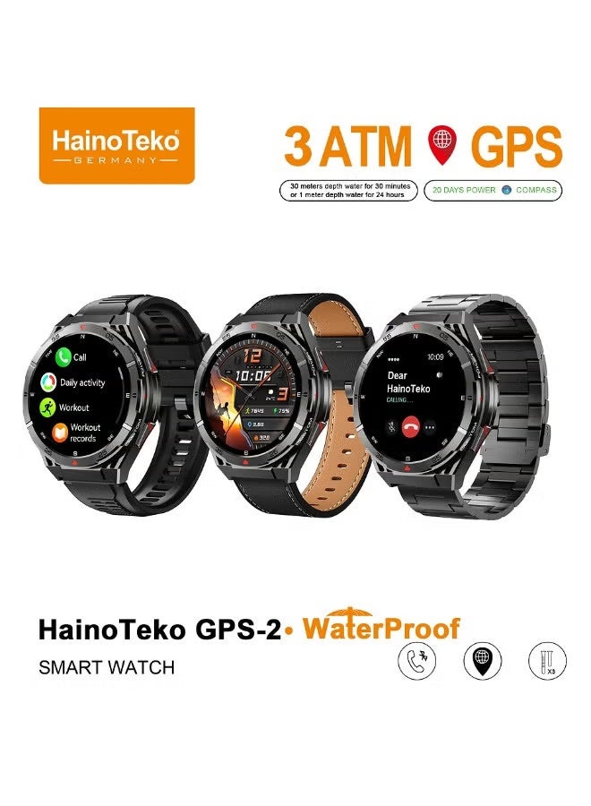 Compare GPS2 Smart Watch with 3ATM Waterproof AMOLED Display, Builtin GPS, Heart Rate & Sleep Monitor, MultiSport Modes, 3 Interchangeable Straps & Charging Cable, Designed for Men, Black at KSA Price