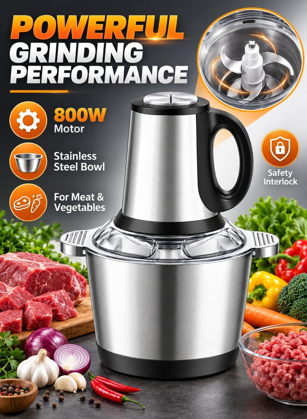 800W Electric Meat Grinder 3L Stainless Steel Food…
