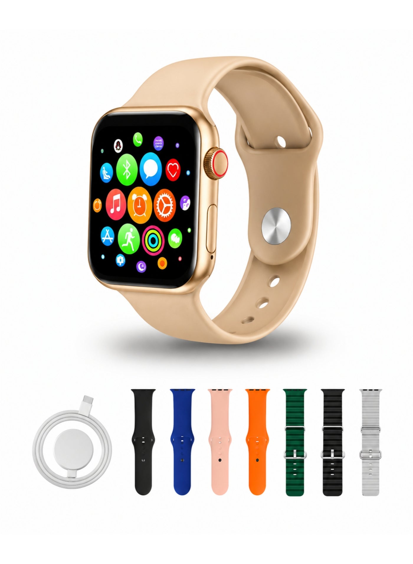 Compare Smart Watch 2.02 HD Bluetooth Calling Fitness Tracker 7 Straps KW83 MAX Gold at KSA Price