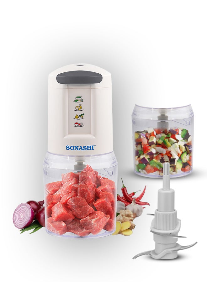 Compare Kitchen Chopper with Unbreakable PC Jar | Double Stainless Steel Blades Mincer with 2 Speeds | Overheat Protection and Safety Lock System | Chopping, Dicing & Mincing 500 ml 300 W SMC22 White at KSA Price