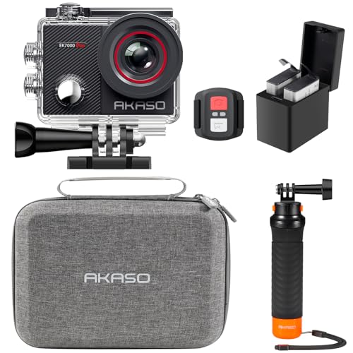 Compare AKASO EK7000 Pro 4K30 Action Camera with Touch Screen EIS 131FT Waterproof Underwater Camera 5X Zoom Remote Control with Waterproof Floating Hand Grip Bundle and Carrying Case Accessories Kit Bundle at KSA Price