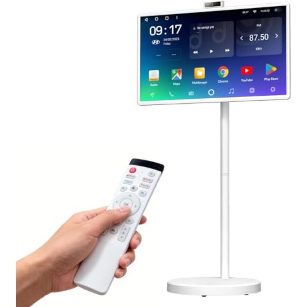 Compare Smart Portable Tv On Wheels, Cordless Touch Screen Rolling Tv with WiFi Android 15, BuiltIn Camera Battery Powered Operated Wireless Mobile Monitor, Movable Tablet Touchscreen Television for Camping at KSA Price