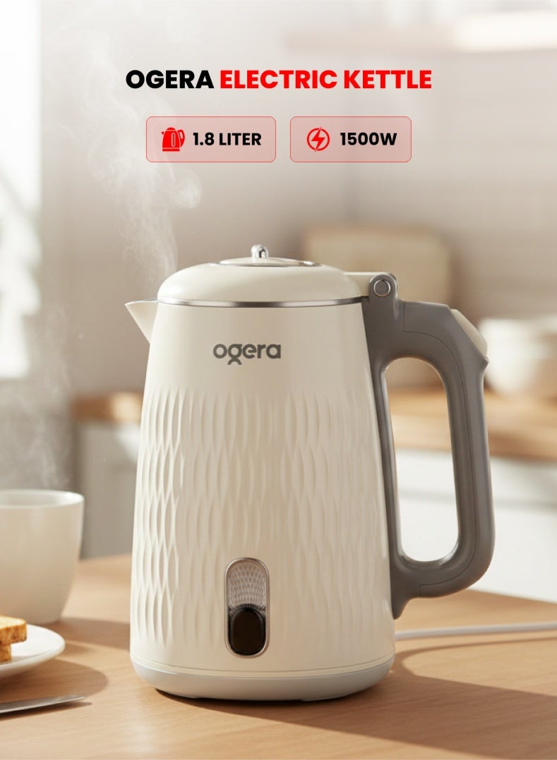Compare Electric Kettle | CoolTouch Safe Boil | 1.8L Capacity | 1500W Rapid Heating | Ogera OG1513EK | Sleek SilverBlack Design 2 year warranty at KSA Price