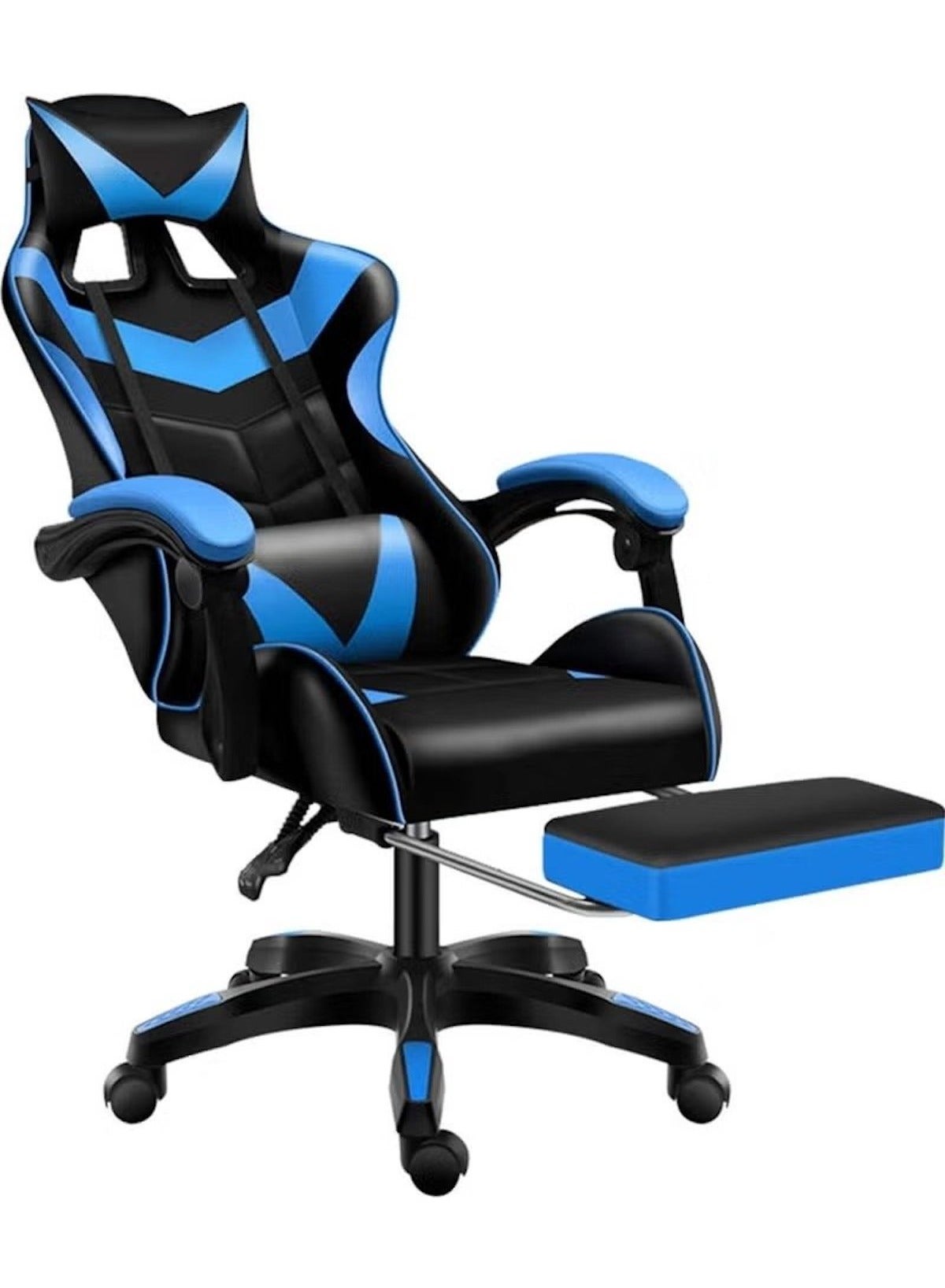 Compare Ergonomic Gaming Chair with Headrest, Footrest & Armrest – HeavyDuty Office Throne Blue at KSA Price