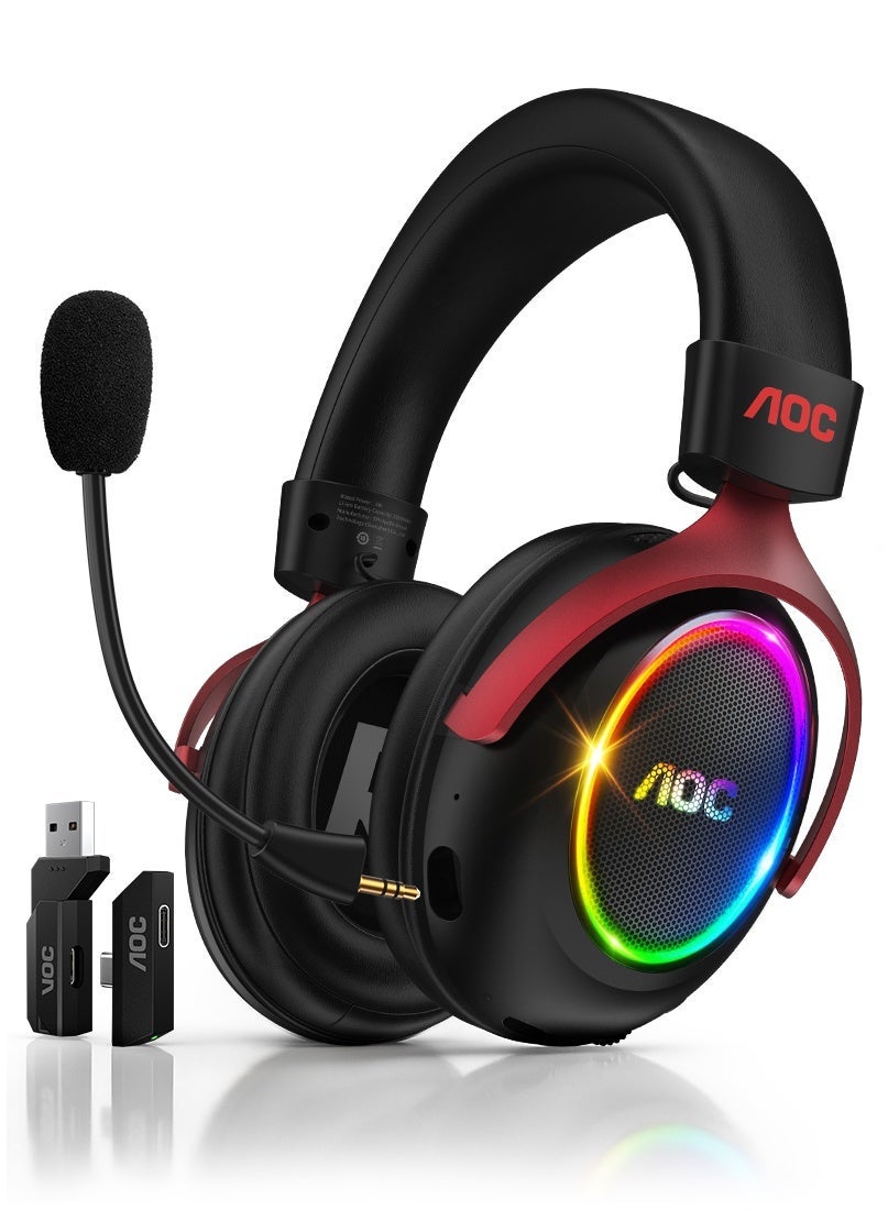Compare AOC Wireless Gaming Headset for PC, PS5, PS4, Mac & Switch, 7.1.4 Spatial Audio, LowLatency 2.4GHz USB, Bluetooth 6.0 & Wired Mode, 150H Battery Life, Detachable ENC Mic, 53mm Drivers, RGB Lighting, BlackRed, （ACG4612BD00TG1 at KSA Price